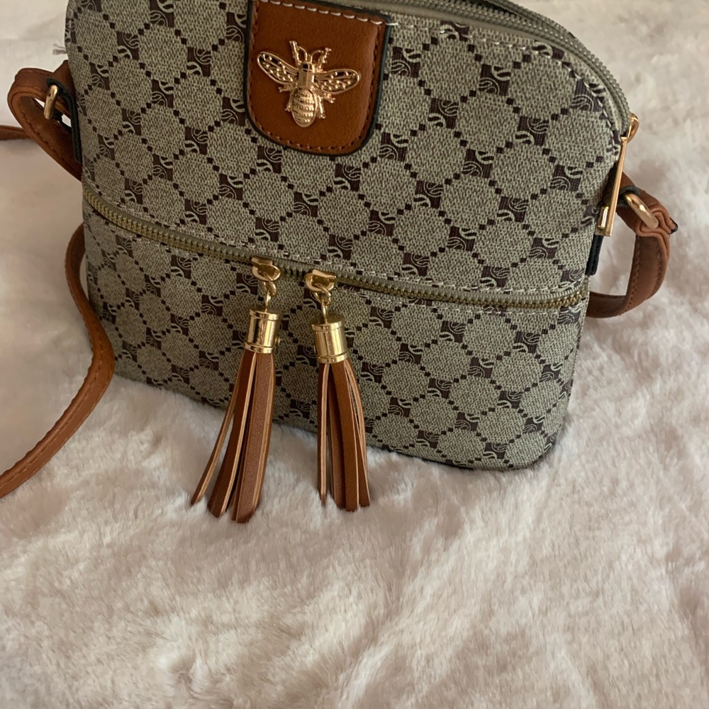 Vegan Bee Crossbody Purse With Tassels And Gold Details